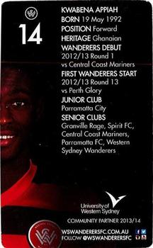 2013 NRMA Insurance Western Sydney Wanderers #14 Kwabena Appiah Back