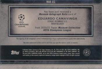 2020-21 Topps Museum Collection UEFA Champions League - Museum Autograph Relics Sapphire #MAR-EC Eduardo Camavinga Back