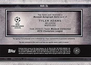 2020-21 Topps Museum Collection UEFA Champions League - Museum Autograph Relics Sapphire #MAR-TA Tyler Adams Back