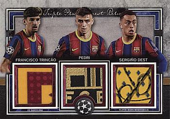 2020-21 Topps Museum Collection UEFA Champions League - Triple Player Team Crest Relics #DMMP-TPD Sergiño Dest / Pedri / Francisco Trincão Front