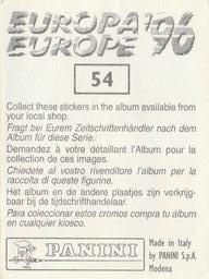 1996 Panini Europa Europe Stickers #54 Tim Flowers Back