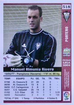 2003-04 Mundicromo Las Fichas de la Liga 2004 #518 Almunia Back