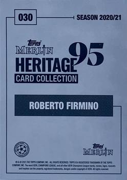2020-21 Topps Merlin Heritage 95 - Black and White Background #030 Roberto Firmino Back