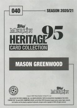 2020-21 Topps Merlin Heritage 95 - Black and White Background #040 Mason Greenwood Back