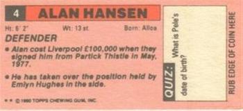 1980-81 Topps Footballer (Pink Back) - Singles #4 Alan Hansen Back