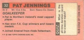1980-81 Topps Footballer (Pink Back) - Singles #32 Pat Jennings Back