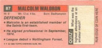 1980-81 Topps Footballer (Pink Back) - Singles #87 Malcolm Waldron Back
