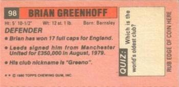 1980-81 Topps Footballer (Pink Back) - Singles #98 Brian Greenhoff Back