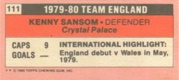 1980-81 Topps Footballer (Pink Back) - Singles #111 Kenny Sansom Back