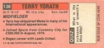 1980-81 Topps Footballer (Pink Back) - Singles #138 Terry Yorath Back
