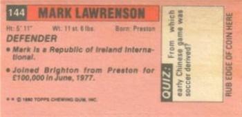 1980-81 Topps Footballer (Pink Back) - Singles #144 Mark Lawrenson Back