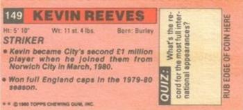 1980-81 Topps Footballer (Pink Back) - Singles #149 Kevin Reeves Back