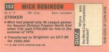 1980-81 Topps Footballer (Pink Back) - Singles #153 Mick Robinson Back