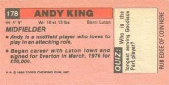 1980-81 Topps Footballer (Pink Back) - Singles #178 Andy King Back