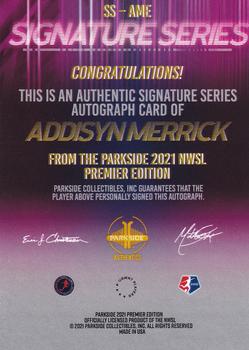 2021 Parkside NWSL Premier Edition - Autographs Blue Ink #SS-AM Addisyn Merrick Back
