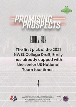 2021 Parkside NWSL Premier Edition - Promising Prospects Purple #4 Emily Fox Back