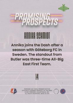 2021 Parkside NWSL Premier Edition - Promising Prospects Purple #14 Annika Schmidt Back