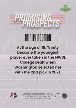 2021 Parkside NWSL Premier Edition - Promising Prospects Blue #1 Trinity Rodman Back