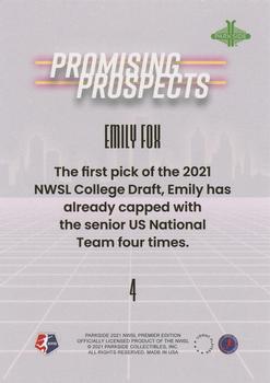 2021 Parkside NWSL Premier Edition - Promising Prospects Blue #4 Emily Fox Back