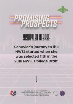 2021 Parkside NWSL Premier Edition - Promising Prospects Blue #8 Schuyler Debree Back