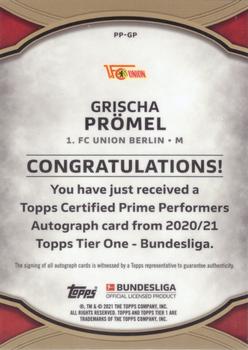 2020-21 Topps Tier One Bundesliga  - Prime Performers Autographs Black #PP-GP Grischa Prömel Back