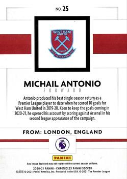 2020-21 Panini Chronicles - Panini Premier League Purple Astro #25 Michail Antonio Back