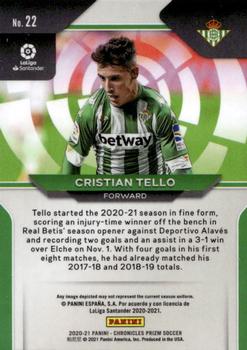 2020-21 Panini Chronicles - Prizm La Liga #22 Cristian Tello Back