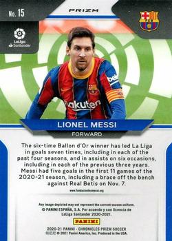 2020-21 Panini Chronicles - Prizm La Liga Silver #15 Lionel Messi Back
