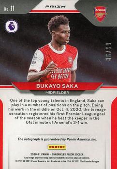 2020-21 Panini Chronicles - Prizm Premier League Autographs Silver #11 Bukayo Saka Back