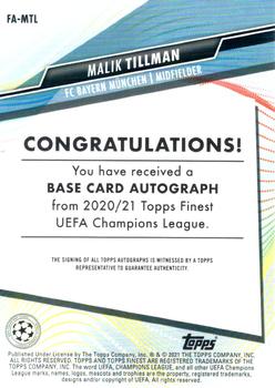 2020-21 Finest UEFA Champions League - Autographs #FA-MTL Malik Tillman Back
