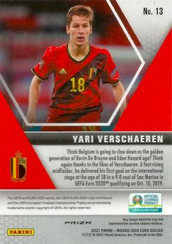 2021 Panini Mosaic UEFA EURO 2020 - Gold Pulsar #13 Yari Verschaeren Back