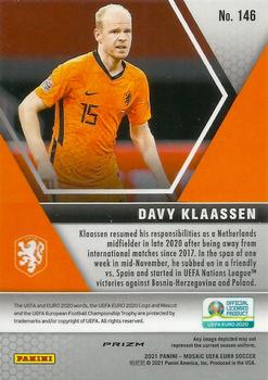 2021 Panini Mosaic UEFA EURO 2020 - Red Pulsar #146 Davy Klaassen Back