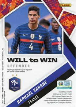 2021 Panini Mosaic UEFA EURO 2020 - Will to Win #29 Raphael Varane Back