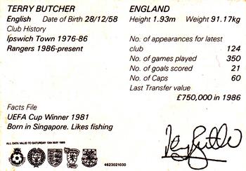 1989-90 Kenner Starting Lineup Sportstars British #NNO Terry Butcher Back
