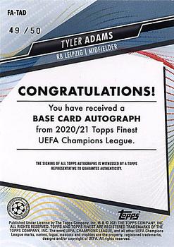 2020-21 Finest UEFA Champions League - Autographs Gold Refractor #FA-TAD Tyler Adams Back
