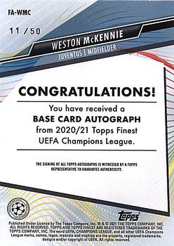 2020-21 Finest UEFA Champions League - Autographs Gold Refractor #FA-WMC Weston McKennie Back