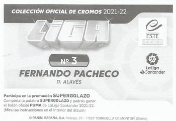 2021-22 Panini LaLiga Santander Este Stickers #3 Fernando Pacheco Back