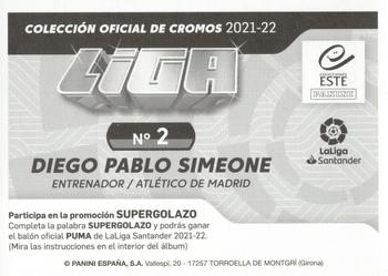 2021-22 Panini LaLiga Santander Este Stickers #2 Diego Pablo Simeone Back