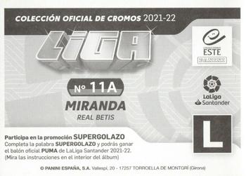 2021-22 Panini LaLiga Santander Este Stickers #11A Juan Miranda Back