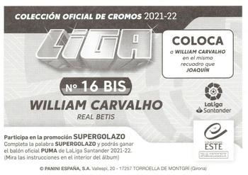 2021-22 Panini LaLiga Santander Este Stickers #16 BIS William Carvalho Back