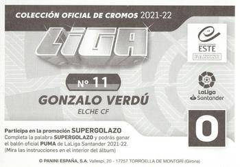 2021-22 Panini LaLiga Santander Este Stickers #11 Gonzalo Verdú Back
