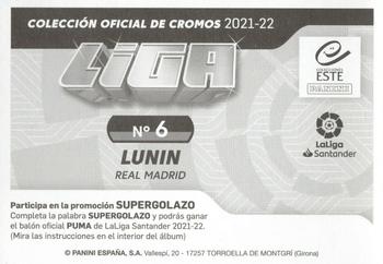 2021-22 Panini LaLiga Santander Este Stickers #6 Lunin Back