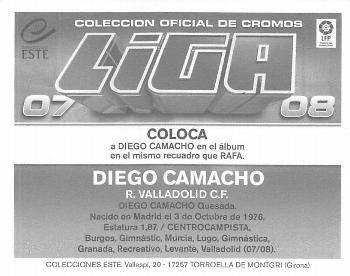 2007-08 Panini Liga Este Stickers #NNO Diego Camacho Back