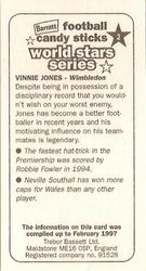1997 Bassett & Co. Football Candy Sticks World Stars Series #2 Vinnie Jones Back