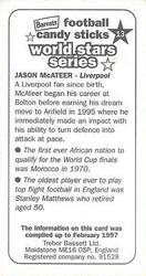 1997 Bassett & Co. Football Candy Sticks World Stars Series #13 Jason McAteer Back