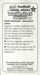 1997 Bassett & Co. Football Candy Sticks World Stars Series #30 David Beckham Back