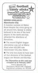 1997 Bassett & Co. Football Candy Sticks World Stars Series #31 Georgi Kinkladze Back