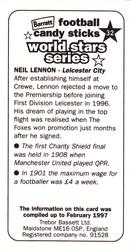 1997 Bassett & Co. Football Candy Sticks World Stars Series #32 Neil Lennon Back