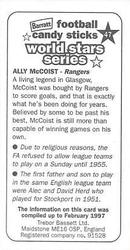 1997 Bassett & Co. Football Candy Sticks World Stars Series #47 Ally McCoist Back