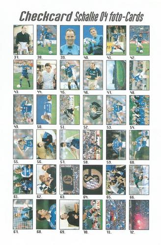 1998-99 Panini Schalke 04 Foto-Cards #NNO Checklist Back